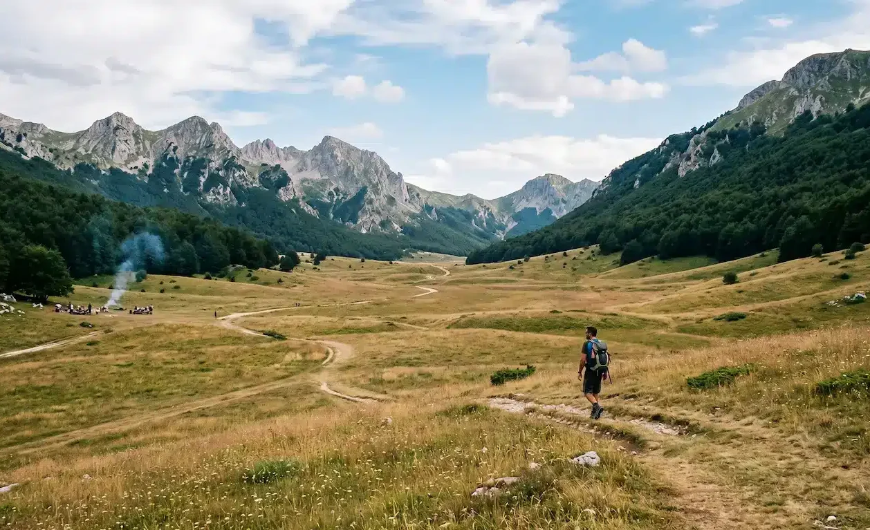 Panorama dell'altopiano dei Piani di Pezza in Abruzzo