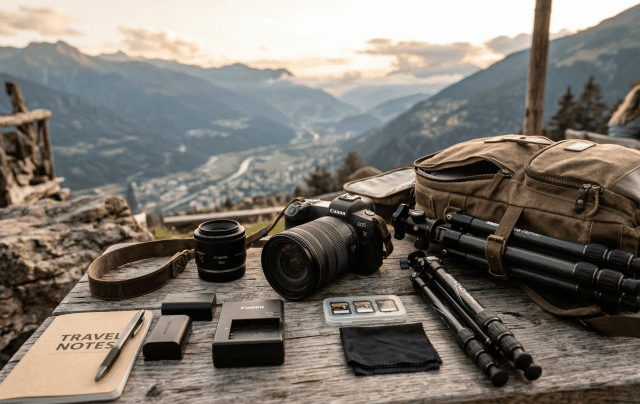 kit attrezzatura fotografica da viaggio professionale