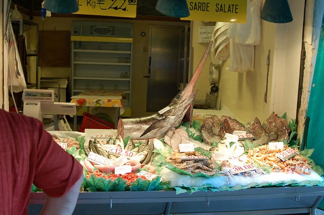 Il pesce spada in un banco del pesce in Sicilia (foto di Frank Camp) pesce spada - Sicilia, Italia