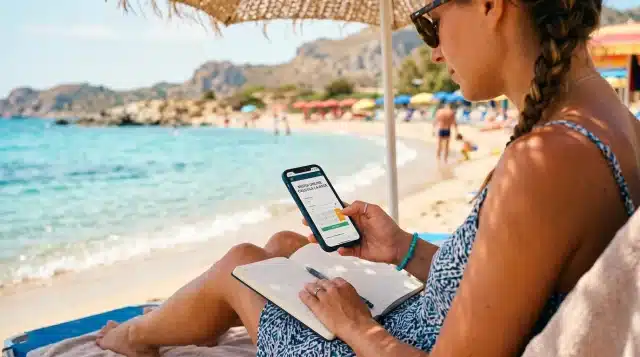 ragazza con telefono spiaggia
